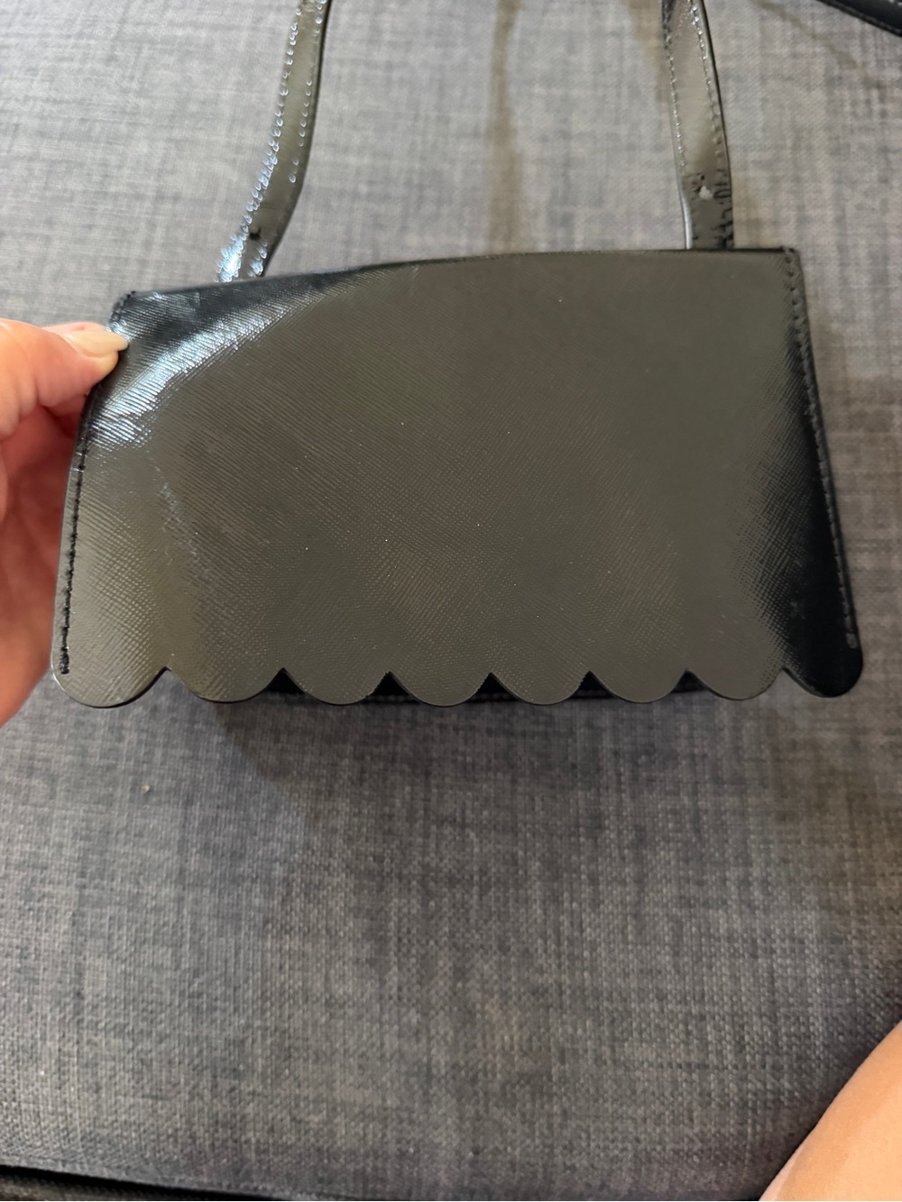 Black Scalloped Patent Shoulder Bag - Women's Evening Bag
